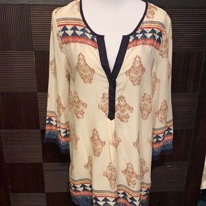 Lucky brand mixed pattern long tunic blouse